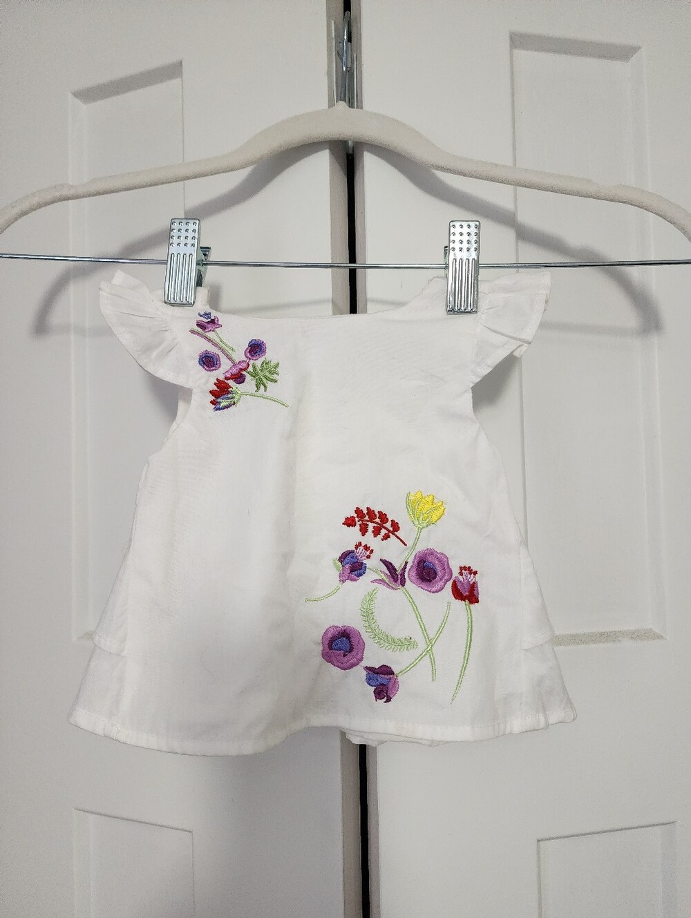 White Baby Shirt with Floral Embroidery